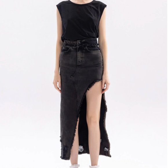 NWT. COTIER DENIM GORDES asymmetrical midi skirt denim skirt